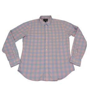 BONOBOS 100% Cotton Slim Fit Button Front Plaid Shirt Blue/Pink Size‎ Large